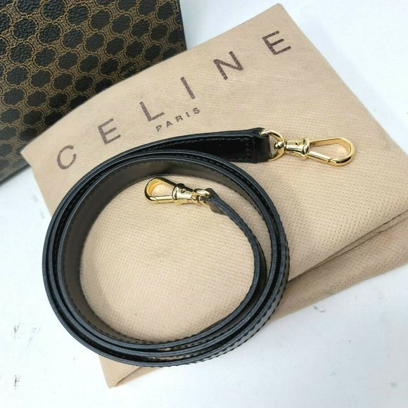 Vintage Celine Triomphe Canvas Black Leather Medium Shoulder Tote Hand Bag Auth - Picture 7 of 16